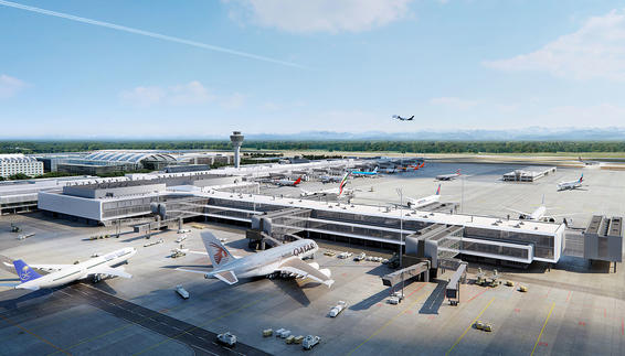 Ansicht des geplanten Flugsteigs für das Terminal 1