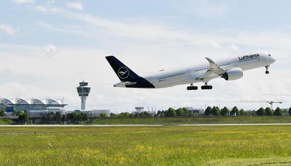 A350 is taking off at Munich Airport