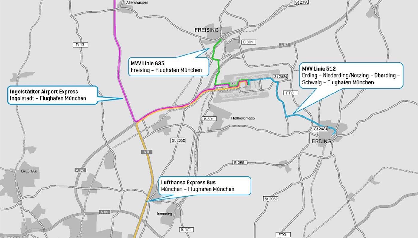 Regionale Busverbindungen zur Verbesserung der Erreichbarkeit des Flughafen Münchens Regionale Busverbindungen Flughafen München - Stand November 2022
