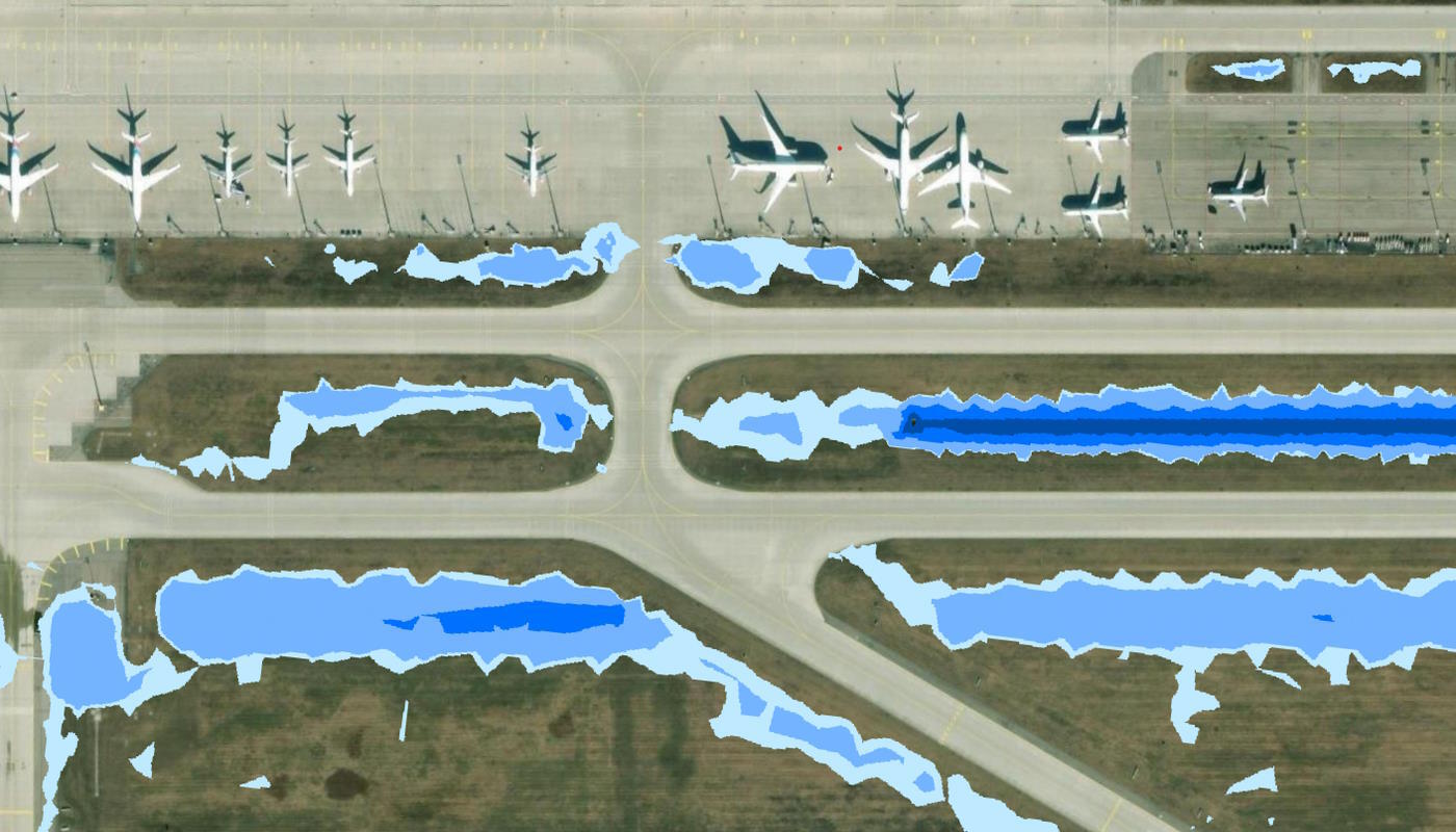 Auszug aus Starkregenmodell am Flughafen München Auszug aus Starkregenmodell am Flughafen München