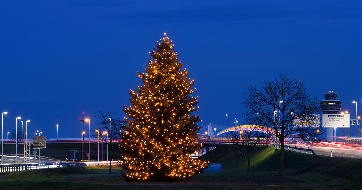 Weihnachtszeit am Münchner Airport: Christbaum mit 2.300 Lämpchen erstrahlt an der Zentralallee Weihnachtszeit am Münchner Airport: Christbaum mit 2.300 Lämpchen erstrahlt an der Zentralallee