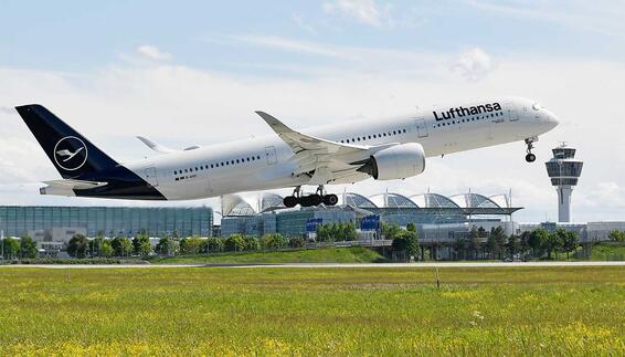 A350 is taking off at Munich Airport