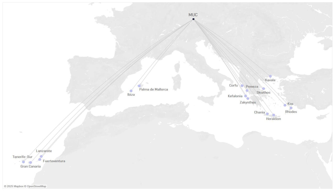 Streckennetz Condor Sommer 2025 Spanien und Griechenland ab MUC Streckennetz Condor Sommer 2025 Spanien und Griechenland ab MUC