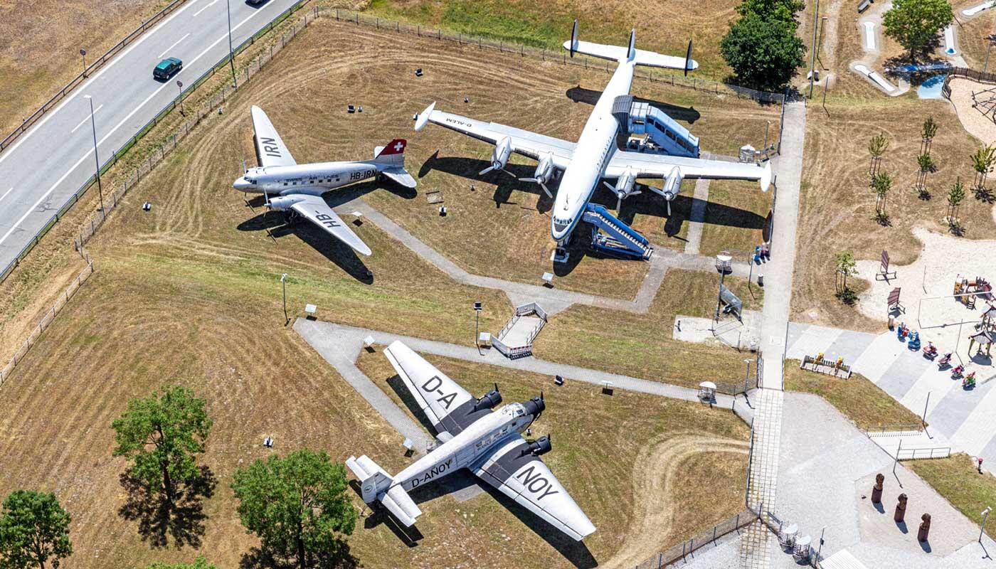 Luftaufnahme Besucherpark Flugezuge im Besucherpark