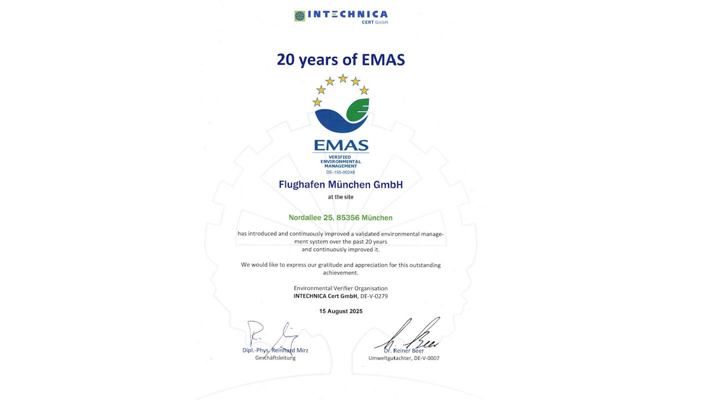 20 years certified with EMAS Certificate 20 years with EMAS