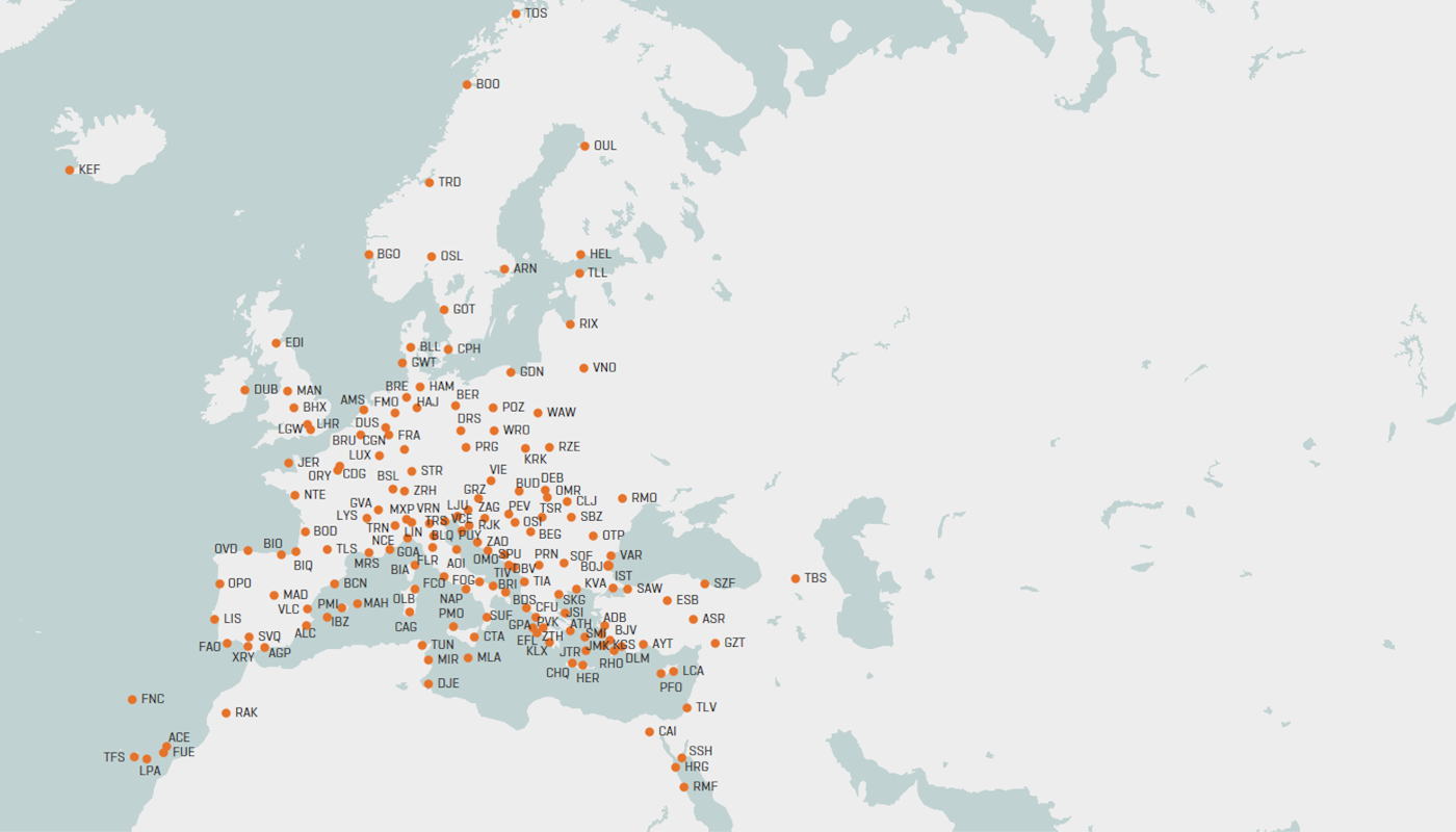 Streckennetzkarte Kontinental Sommerflugplan 2026 Streckennetzkarte Kontinental Sommerflugplan 2026